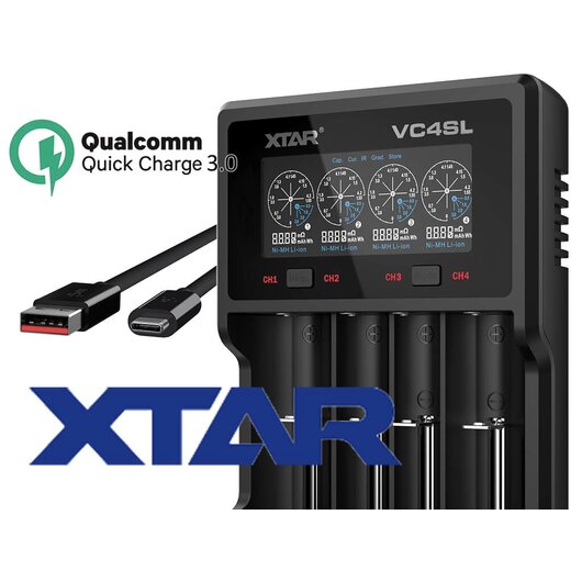 XTAR VC4SL QC3.0 Ladegerät für Li-Ionen 3,6 - 3,7V & NiMH 1,2V