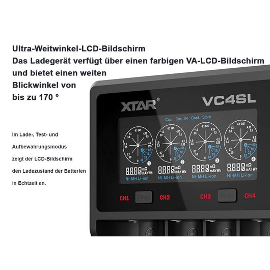 XTAR VC4SL QC3.0 Ladegerät für Li-Ionen 3,6 - 3,7V & NiMH 1,2V